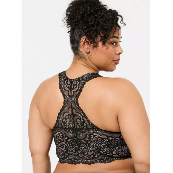 NWT Torrid Curve Floral Lace Knit Wireless Racerback Bralette Black 2X - Picture 2 of 7